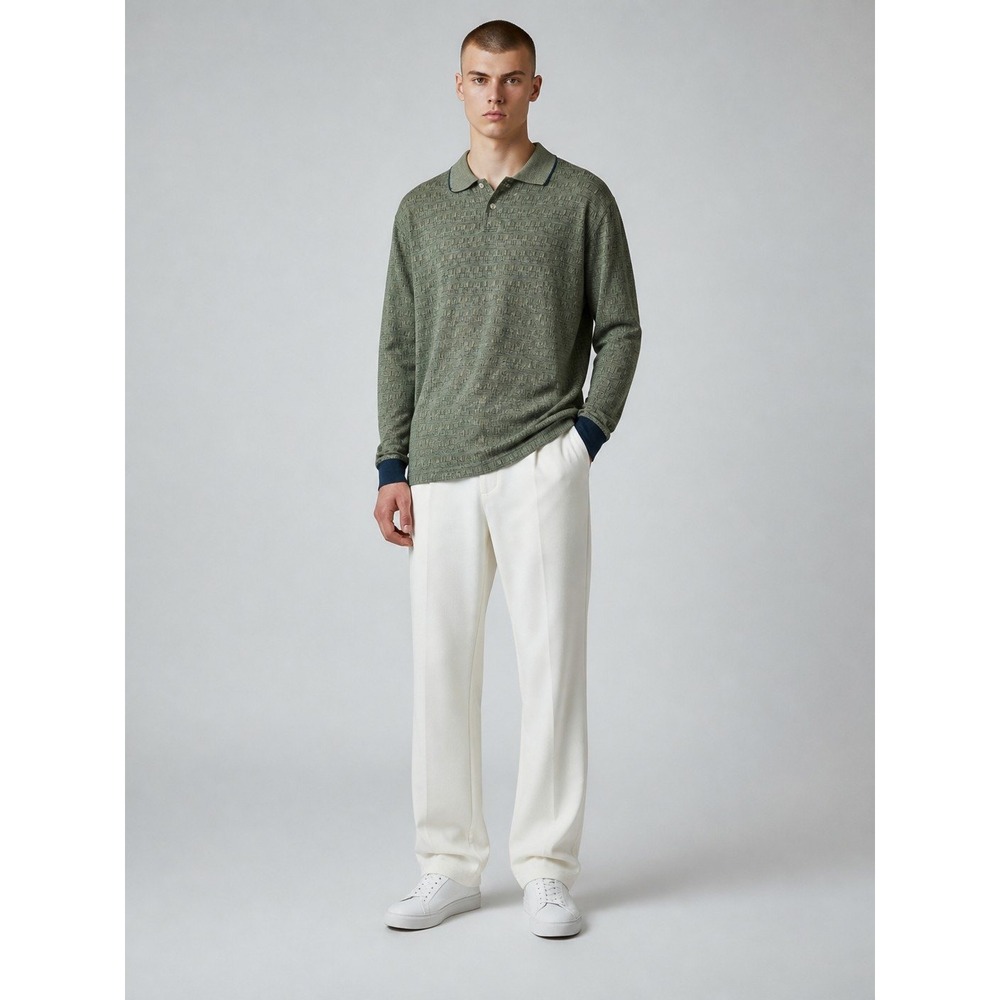 George Mens Mountain Green Textured Long Sleeve Polo Shirt Medium 38-40 636C242